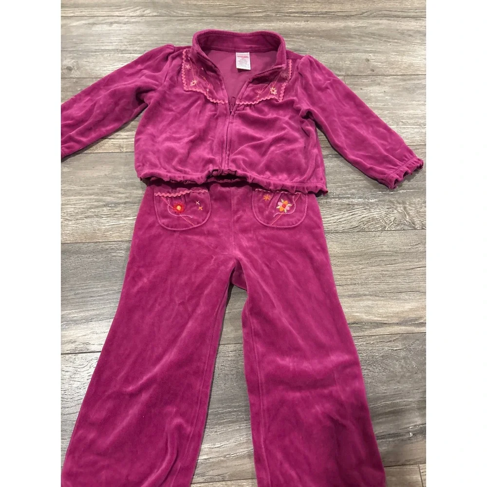 Gymboree Girls Magenta Velour Tracksuit Set Floral Embroidery 2T 3T 240183559